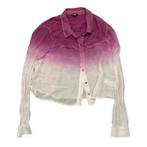 Buffalo sheer extra long sleeve tie dye fade purple to white button down size M